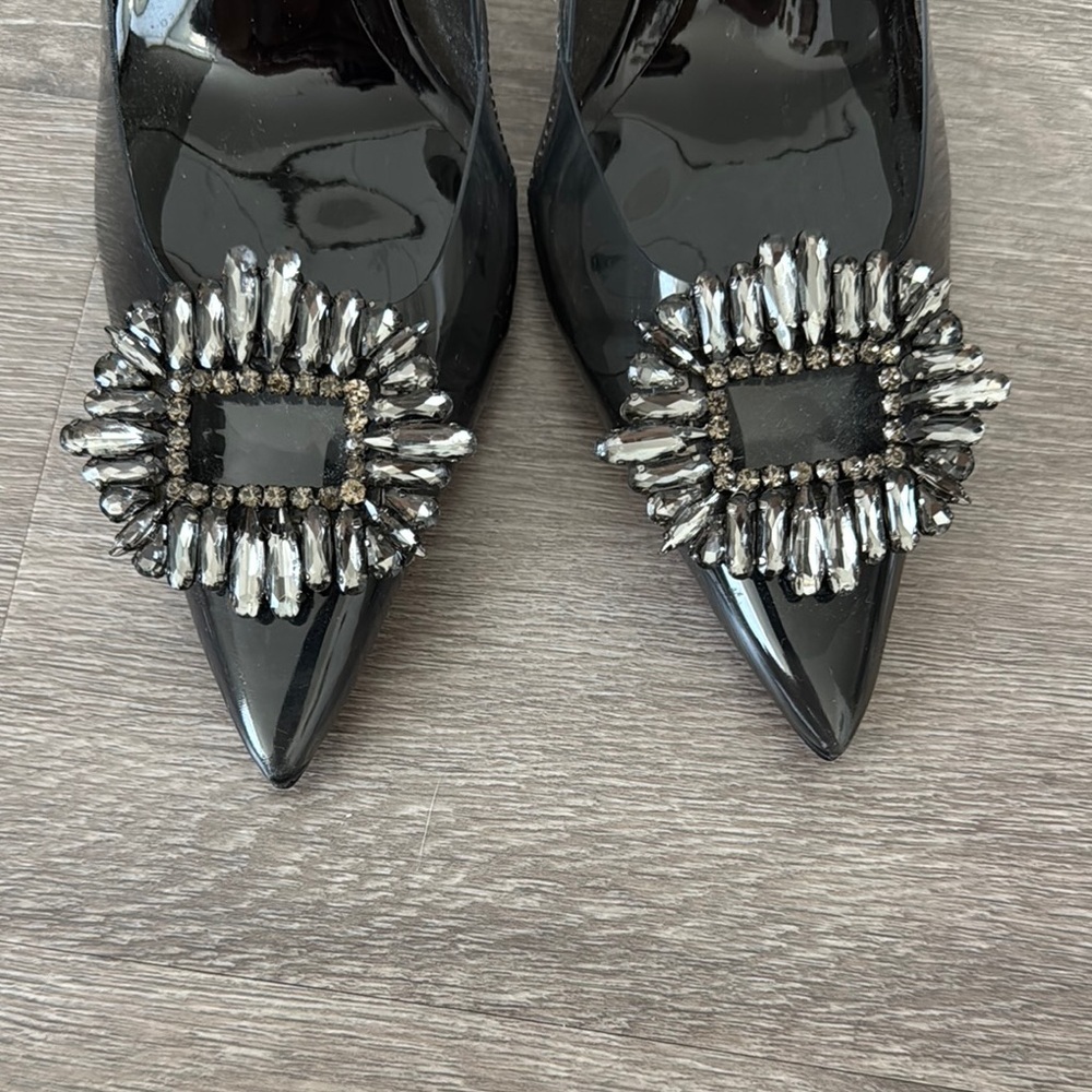 Good American Cinder-F*CKING-RELLA Jeweled Pump In Light Smoke Size 9.5 - Picture 2 of 10